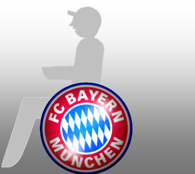 Piktogramm Rollifahrer mit FC Bayern Logo seitlich am Rollstuhl angebracht