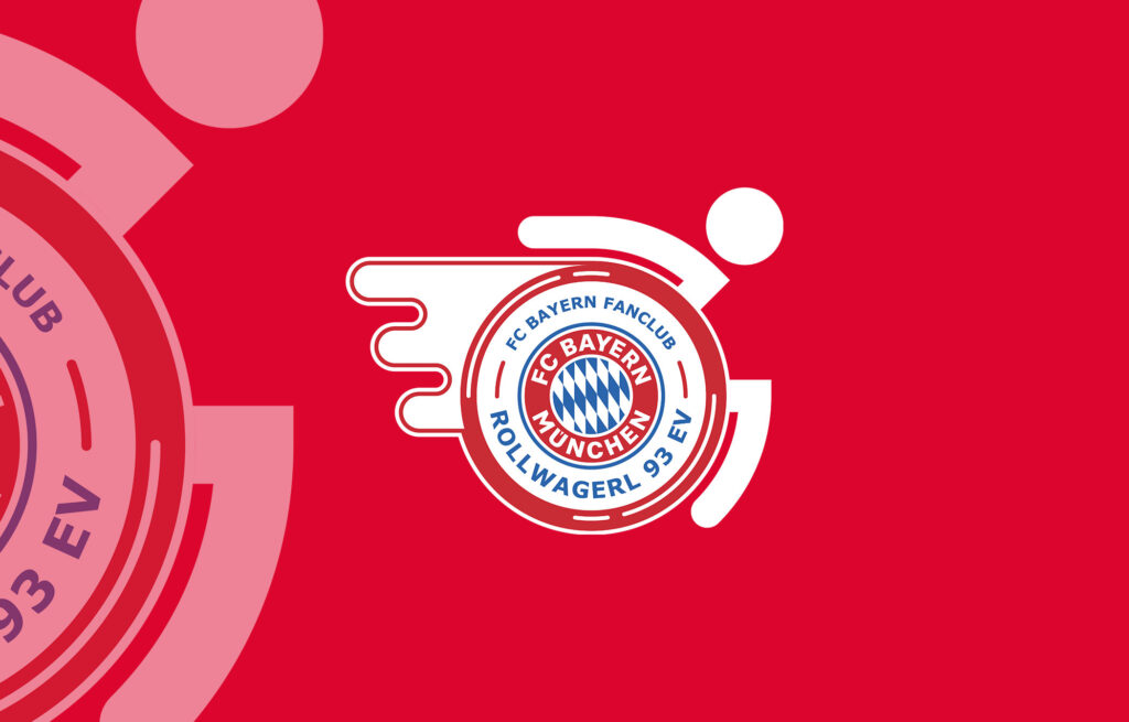 Rollstuhlfahrer*innen Logo mit FC Bayern München Logo -FC Bayern Fanclub Rollwagerl  93 EV-